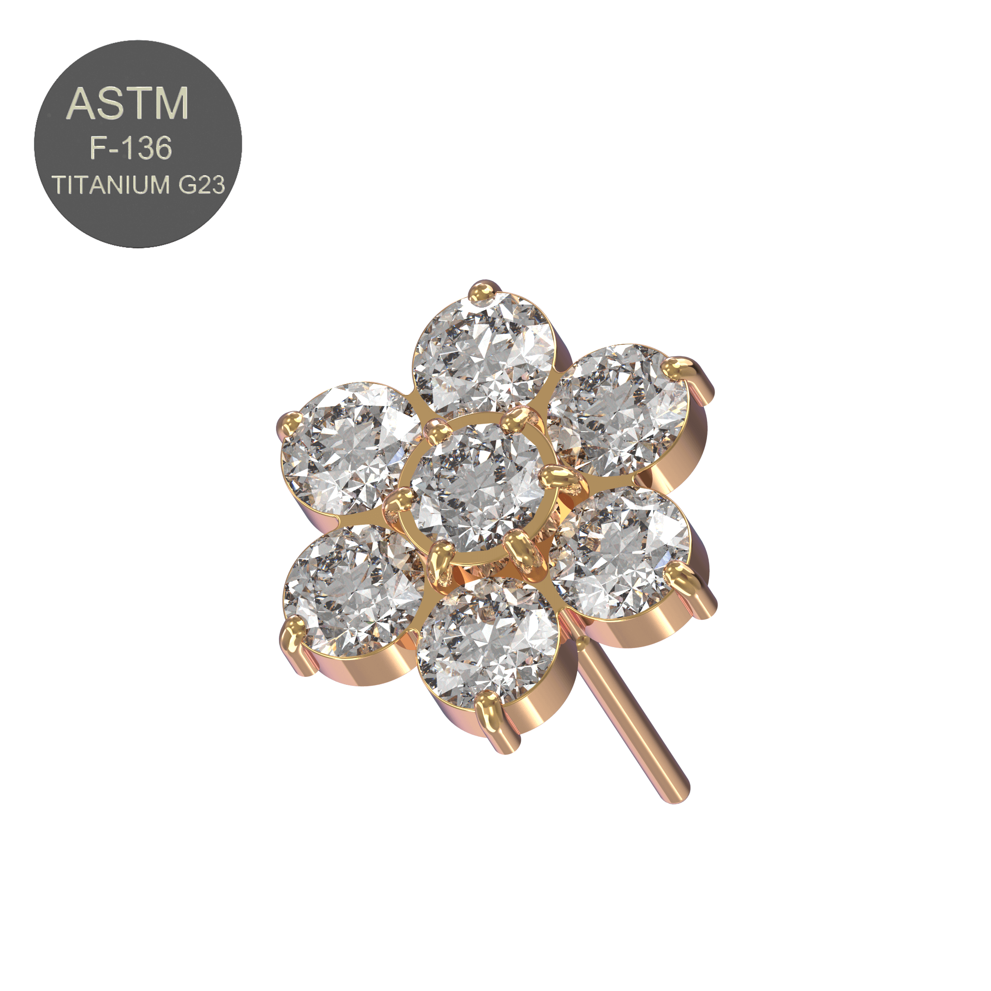 G23 Titanium CZ Jewelled Flower Threadless Push-fit Top