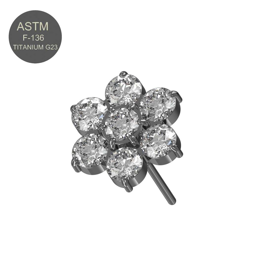 G23 Titanium CZ Jewelled Flower Threadless Push-fit Top