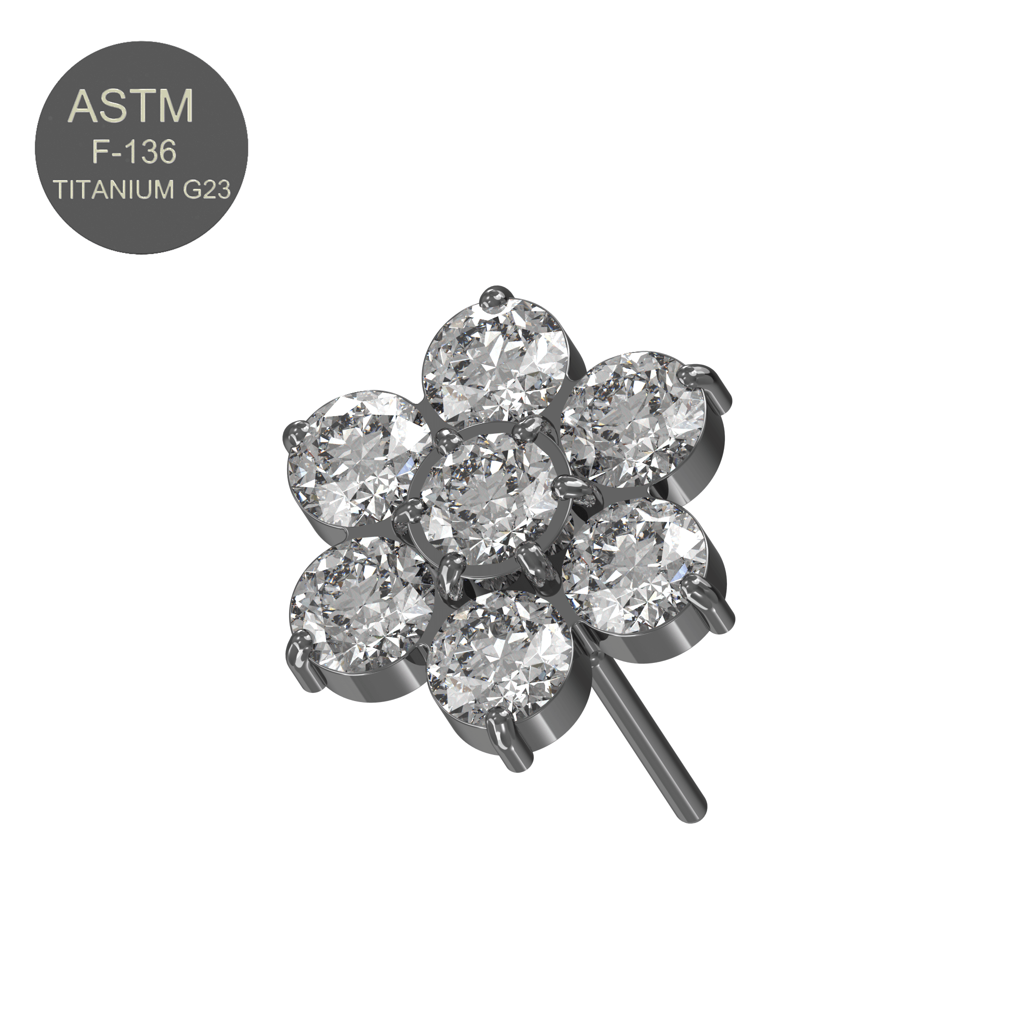 G23 Titanium CZ Jewelled Flower Threadless Push-fit Top