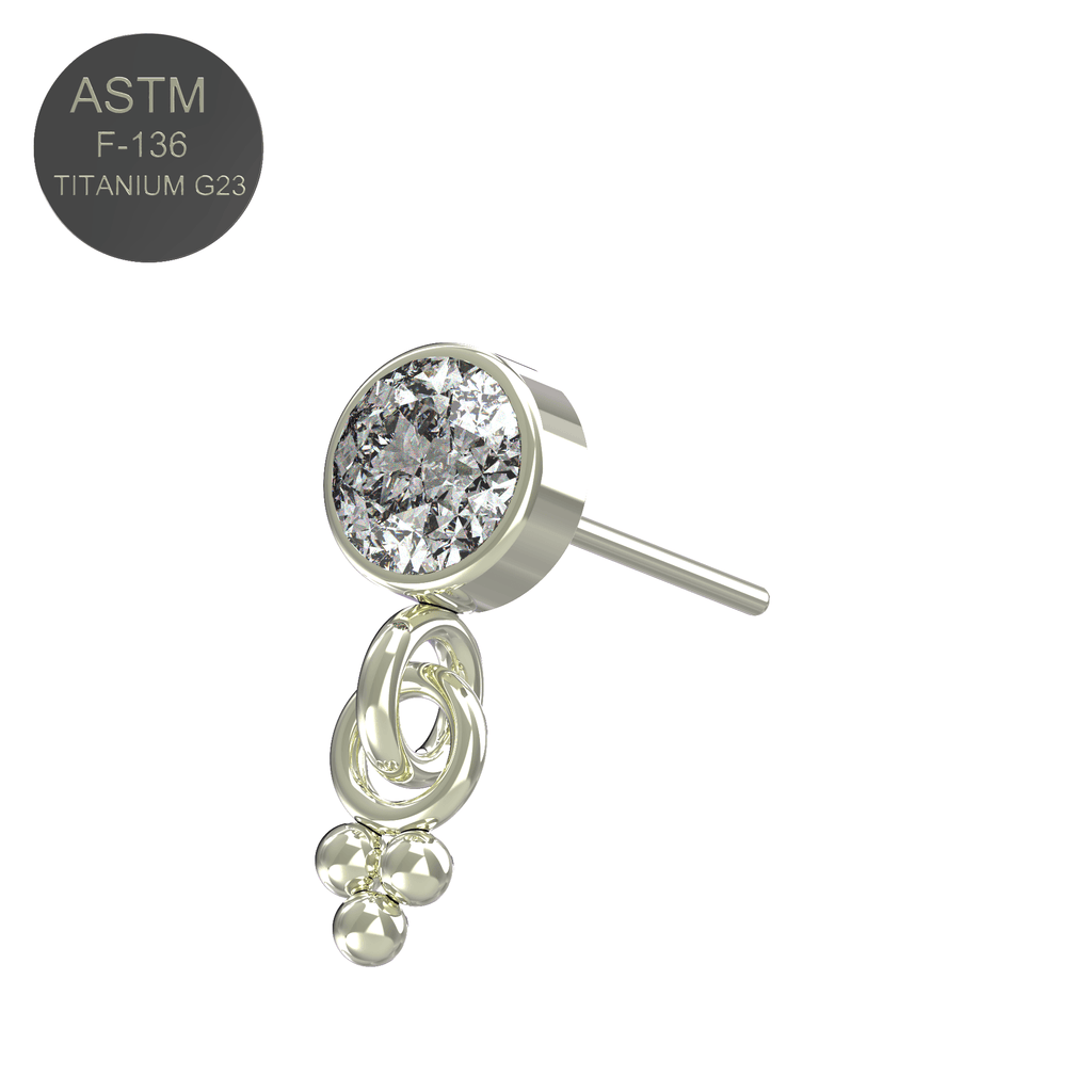 G23 Titanium Round CZ Jewelled Dangling Threadless Push-fit Top