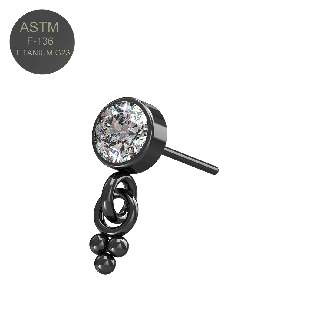 G23 Titanium Round CZ Jewelled Dangling Threadless Push-fit Top