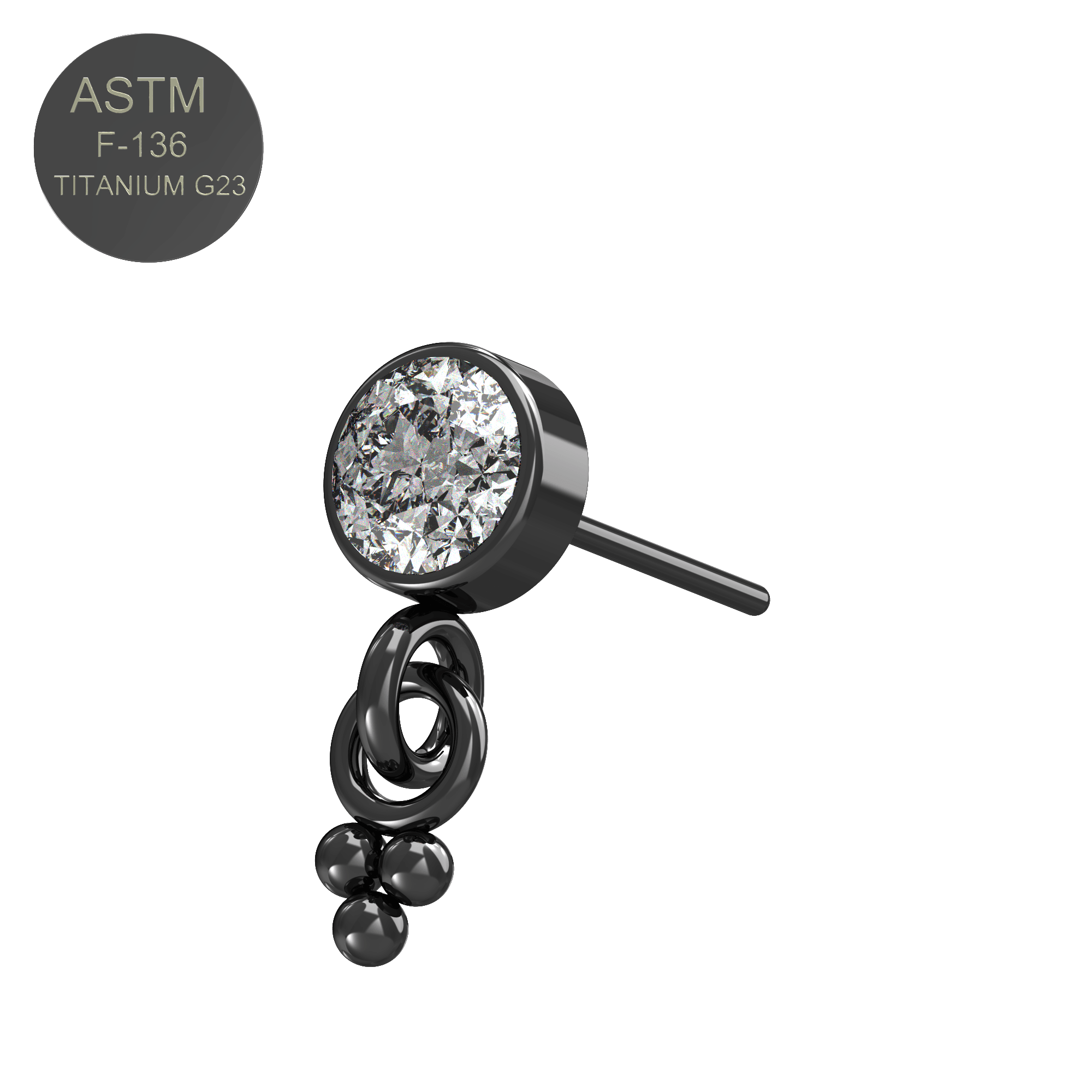 G23 Titanium Round CZ Jewelled Dangling Threadless Push-fit Top