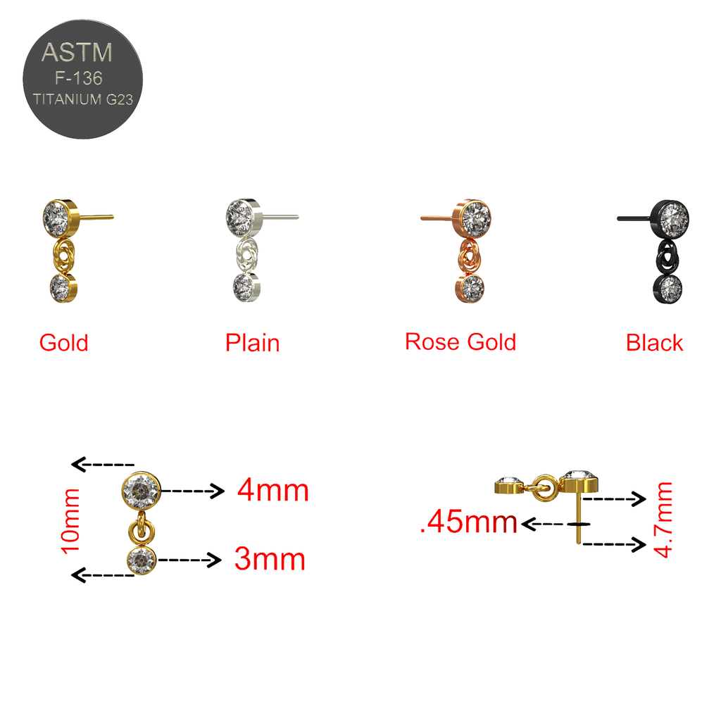 G23 Titanium Round CZ Jewelled Dangling Threadless Push-fit Top