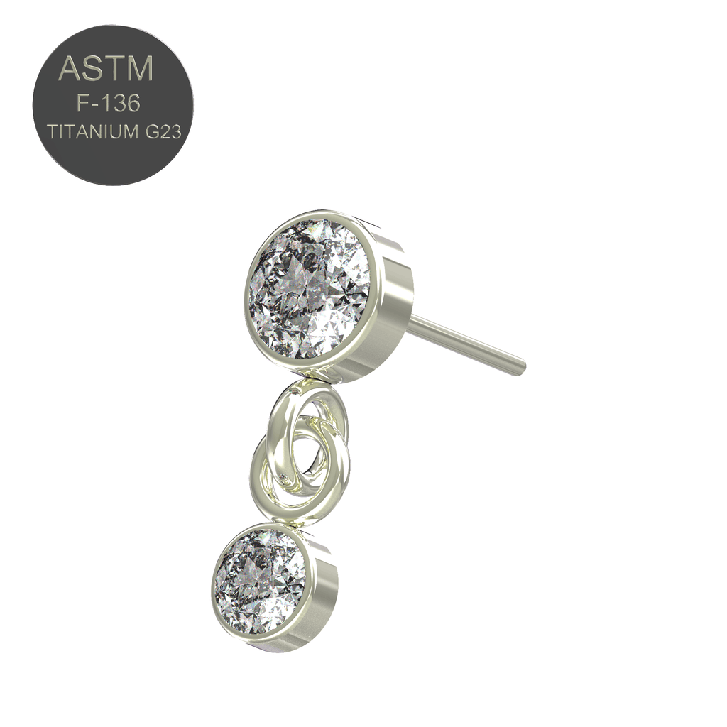 G23 Titanium Round CZ Jewelled Dangling Threadless Push-fit Top