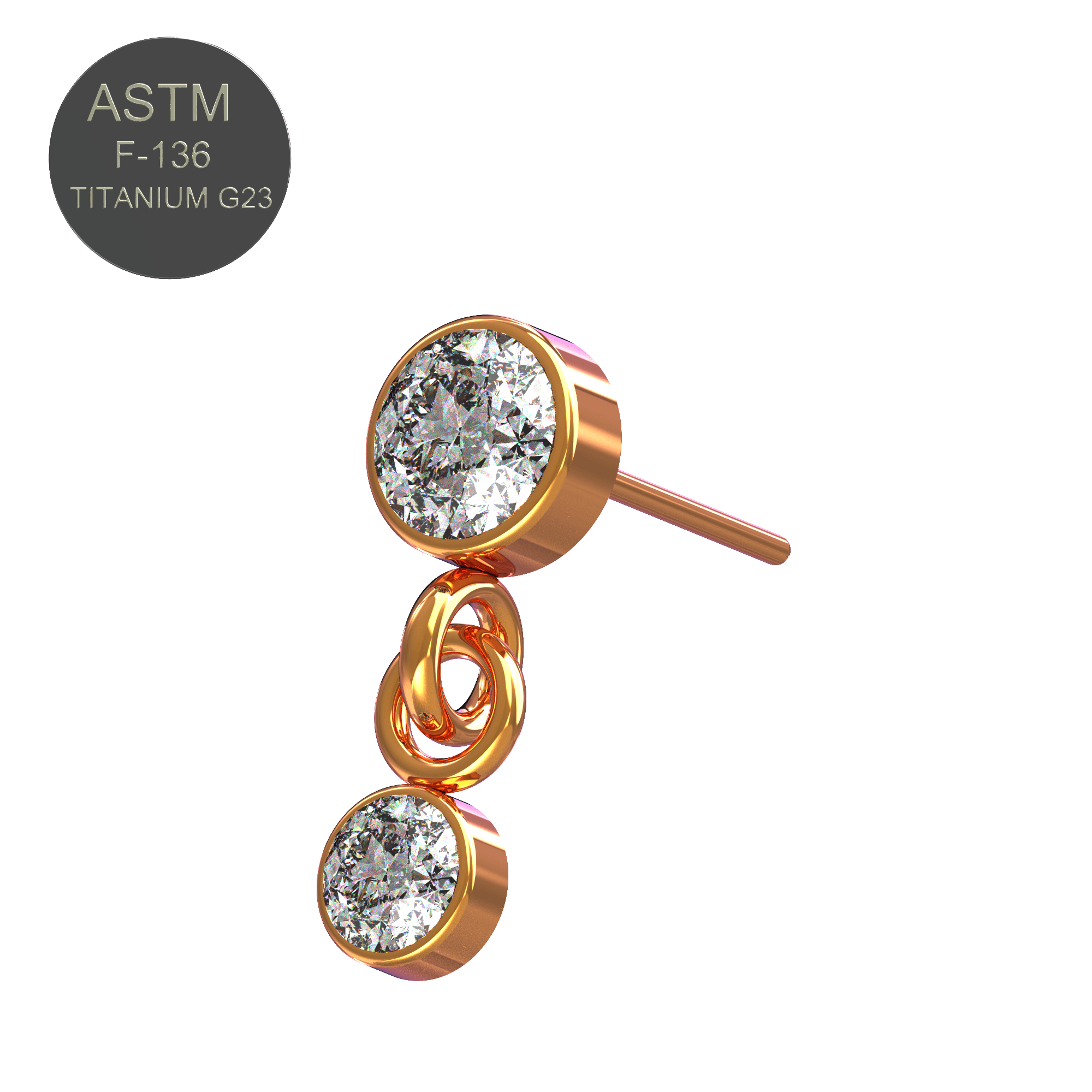 G23 Titanium Round CZ Jewelled Dangling Threadless Push-fit Top