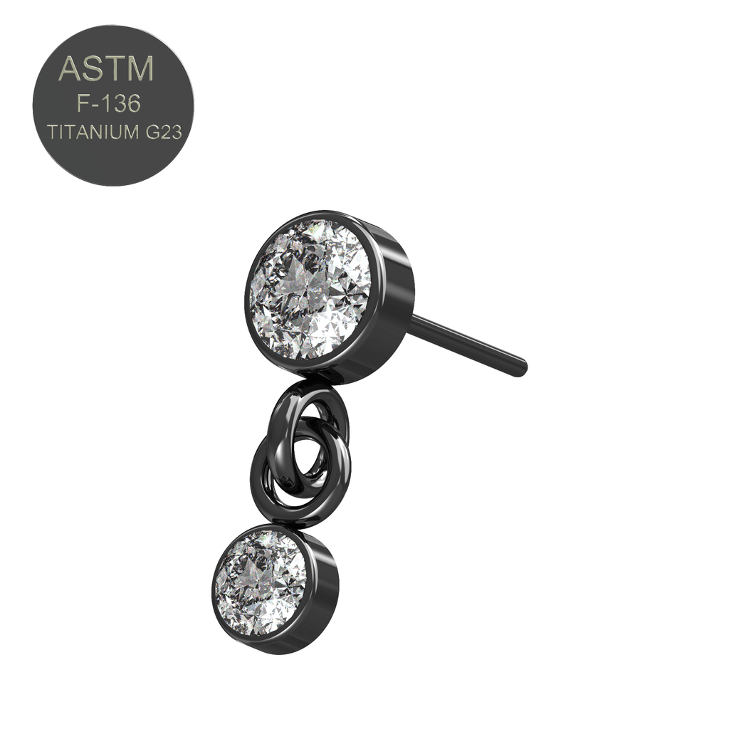 G23 Titanium Round CZ Jewelled Dangling Threadless Push-fit Top