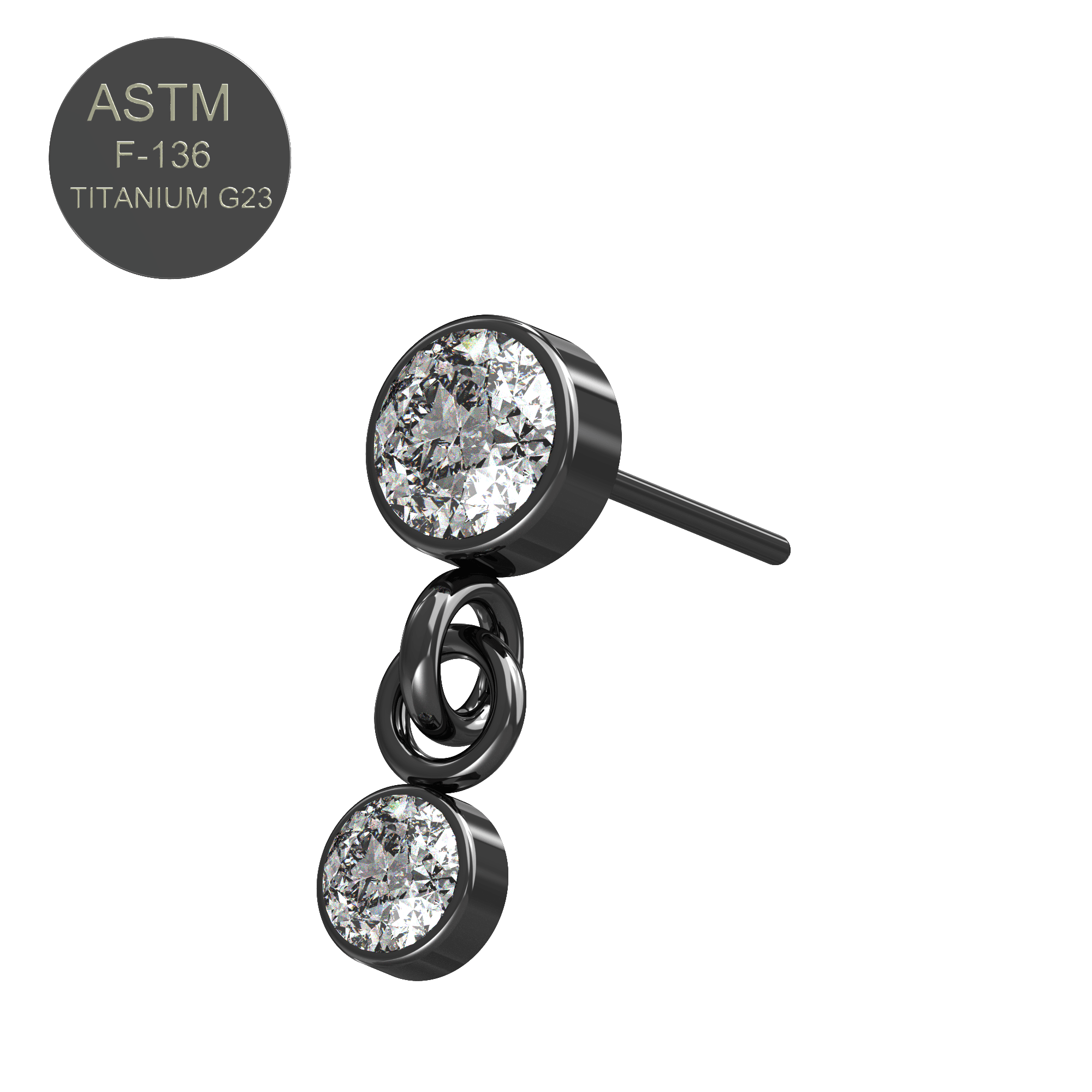 G23 Titanium Round CZ Jewelled Dangling Threadless Push-fit Top