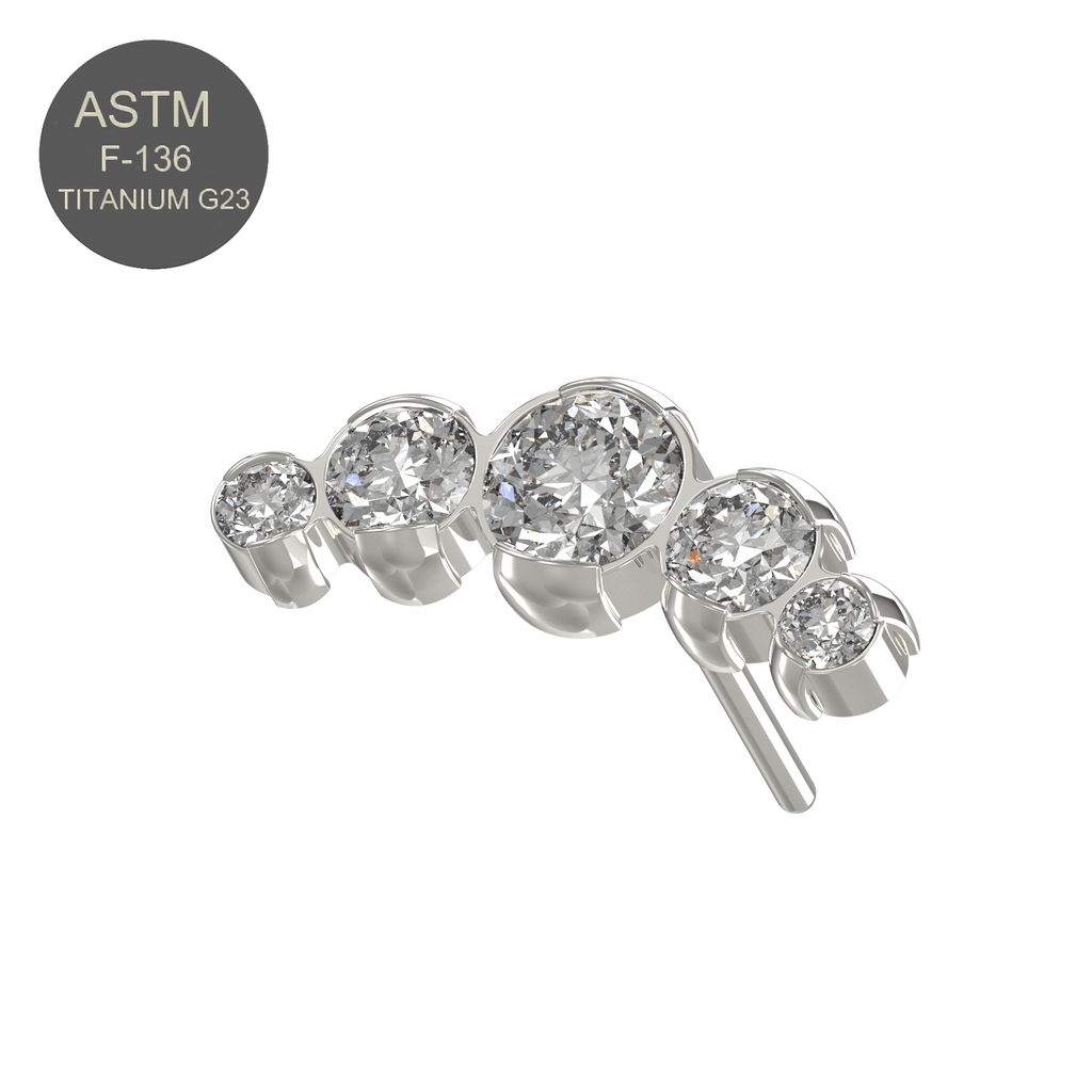 G23 Titanium Five CZ Jewelled Threadless Push-fit Top