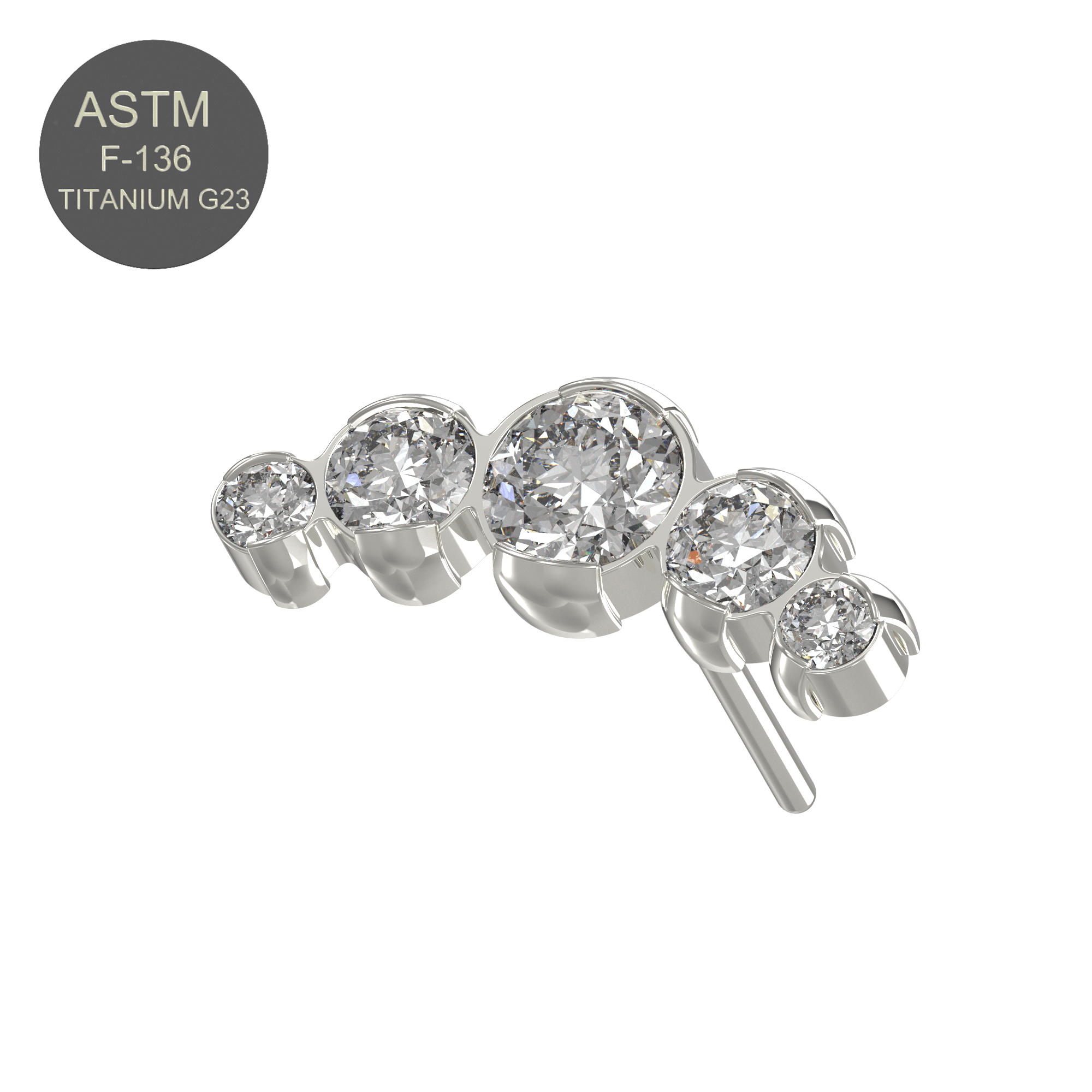 G23 Titanium Five CZ Jewelled Threadless Push-fit Top