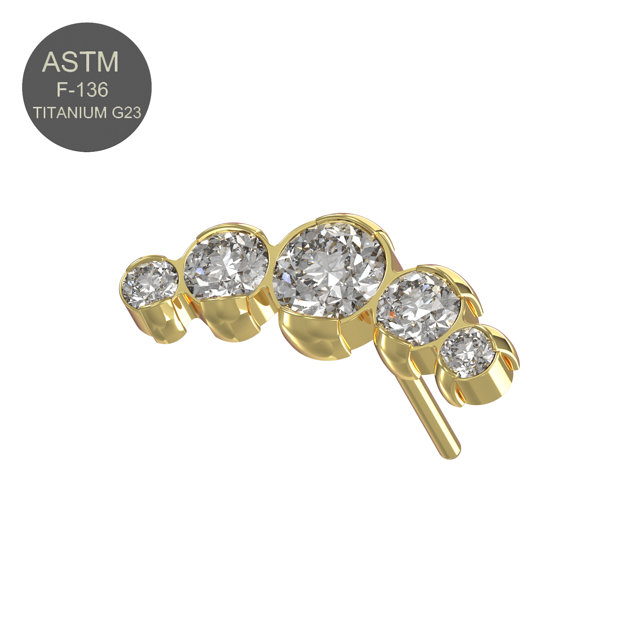 G23 Titanium Five CZ Jewelled Threadless Push-fit Top