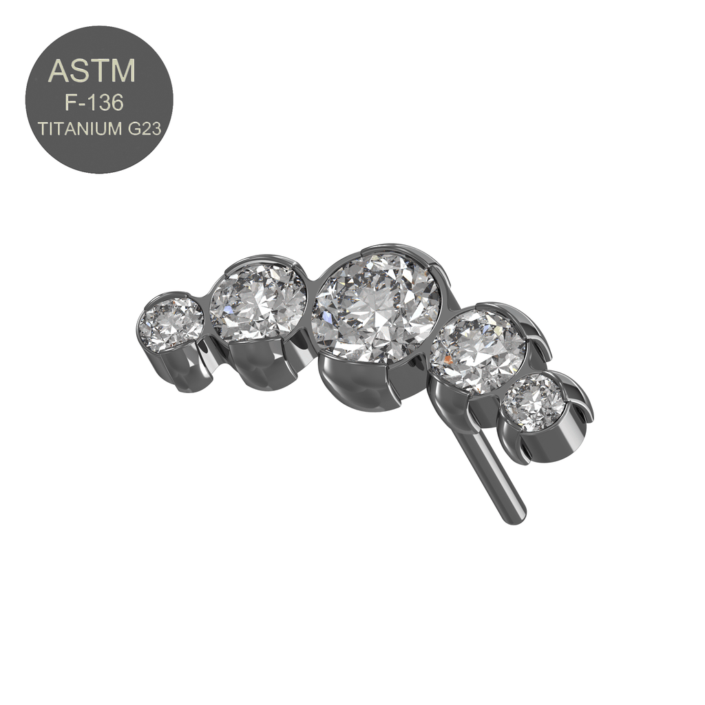 G23 Titanium Five CZ Jewelled Threadless Push-fit Top
