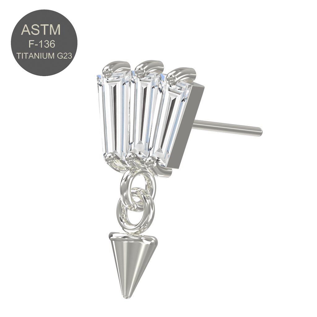 G23 Titanium Triple Jewelled Baguette Dangling Threadless Push-fit Top