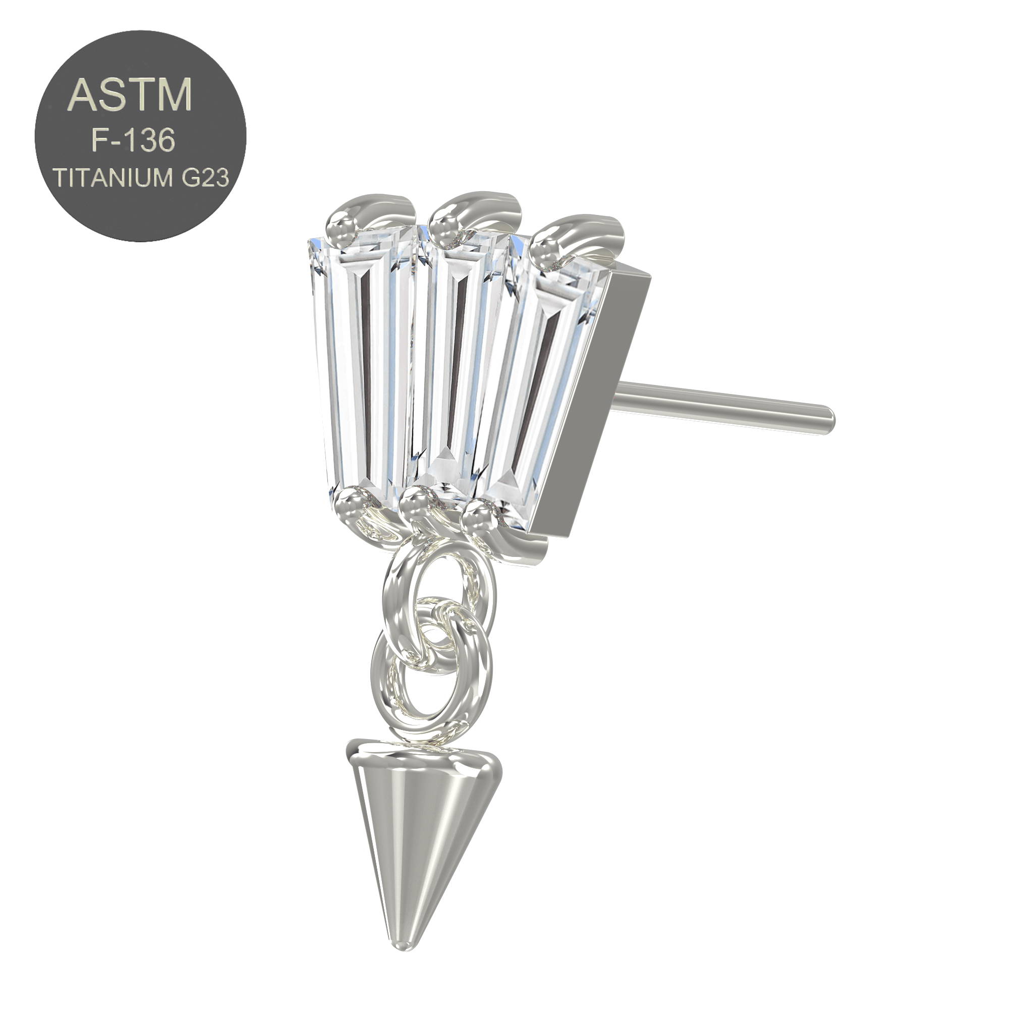 G23 Titanium Triple Jewelled Baguette Dangling Threadless Push-fit Top