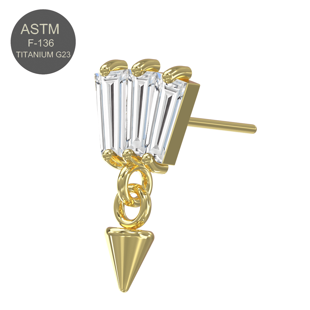 G23 Titanium Triple Jewelled Baguette Dangling Threadless Push-fit Top