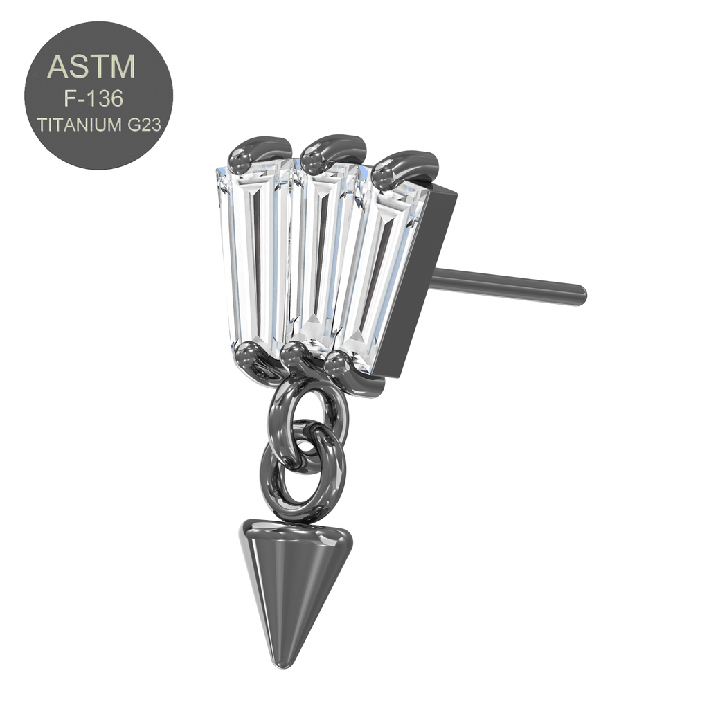 G23 Titanium Triple Jewelled Baguette Dangling Threadless Push-fit Top