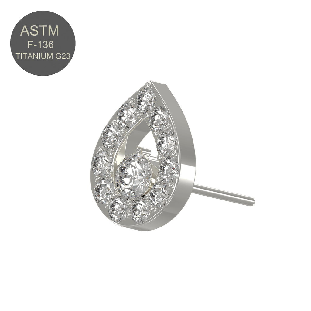 G23 Titanium CZ Jewelled Tear Drop Threadless Push-fit Top