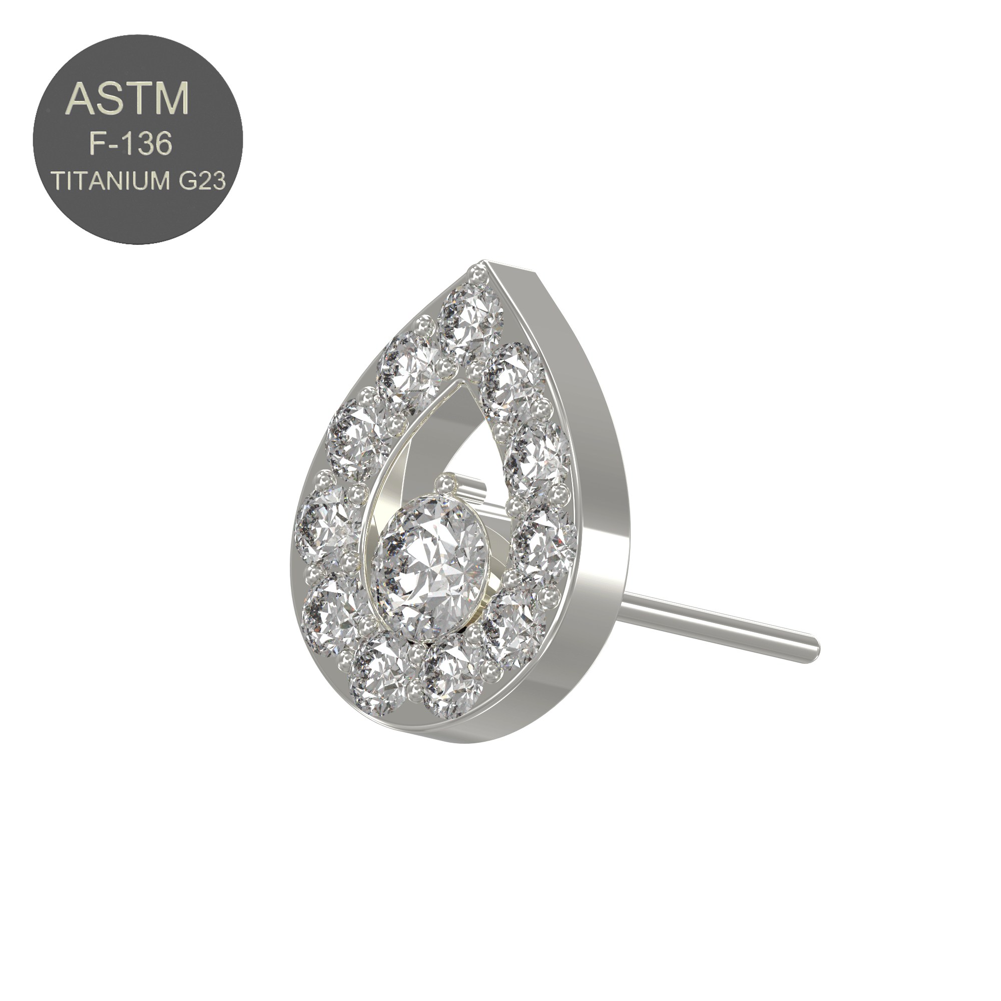 G23 Titanium CZ Jewelled Tear Drop Threadless Push-fit Top