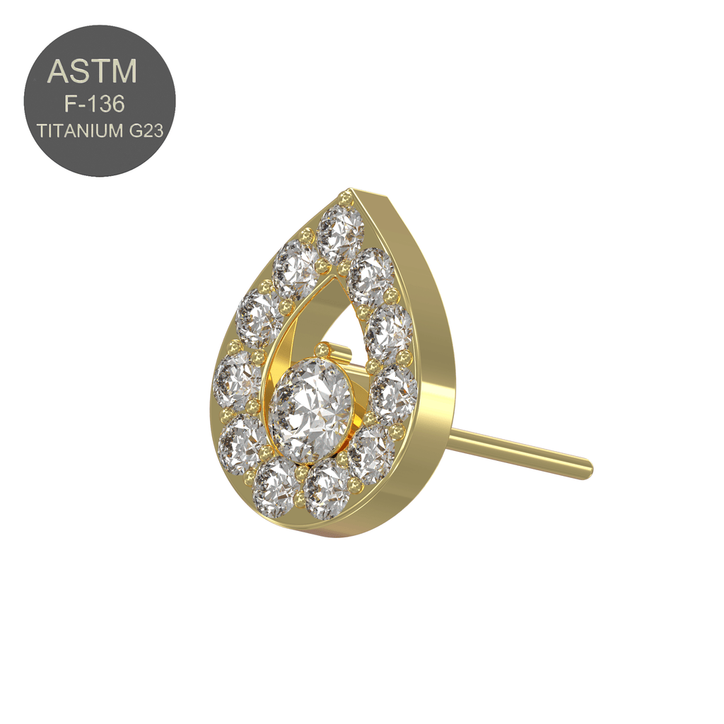 G23 Titanium CZ Jewelled Tear Drop Threadless Push-fit Top