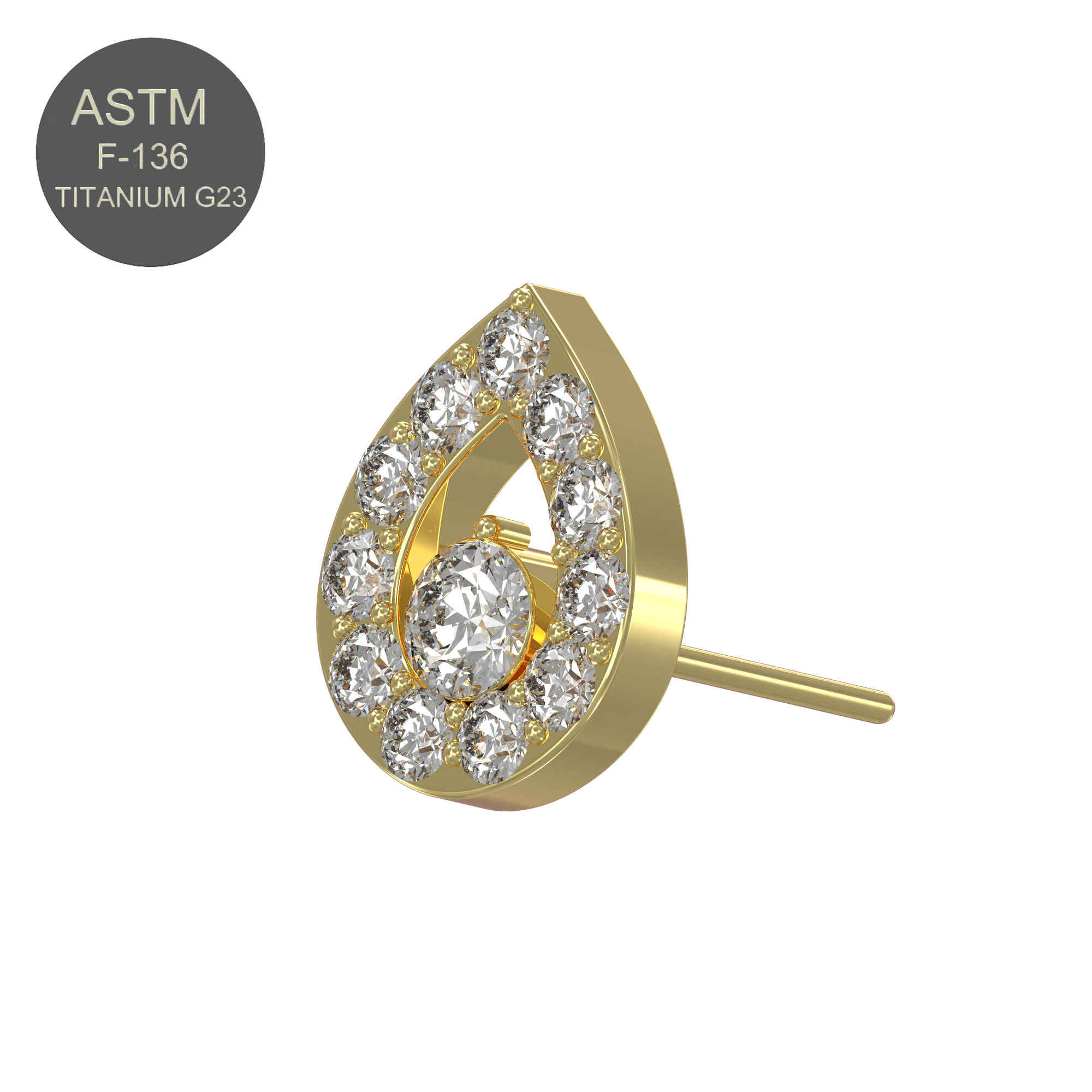 G23 Titanium CZ Jewelled Tear Drop Threadless Push-fit Top