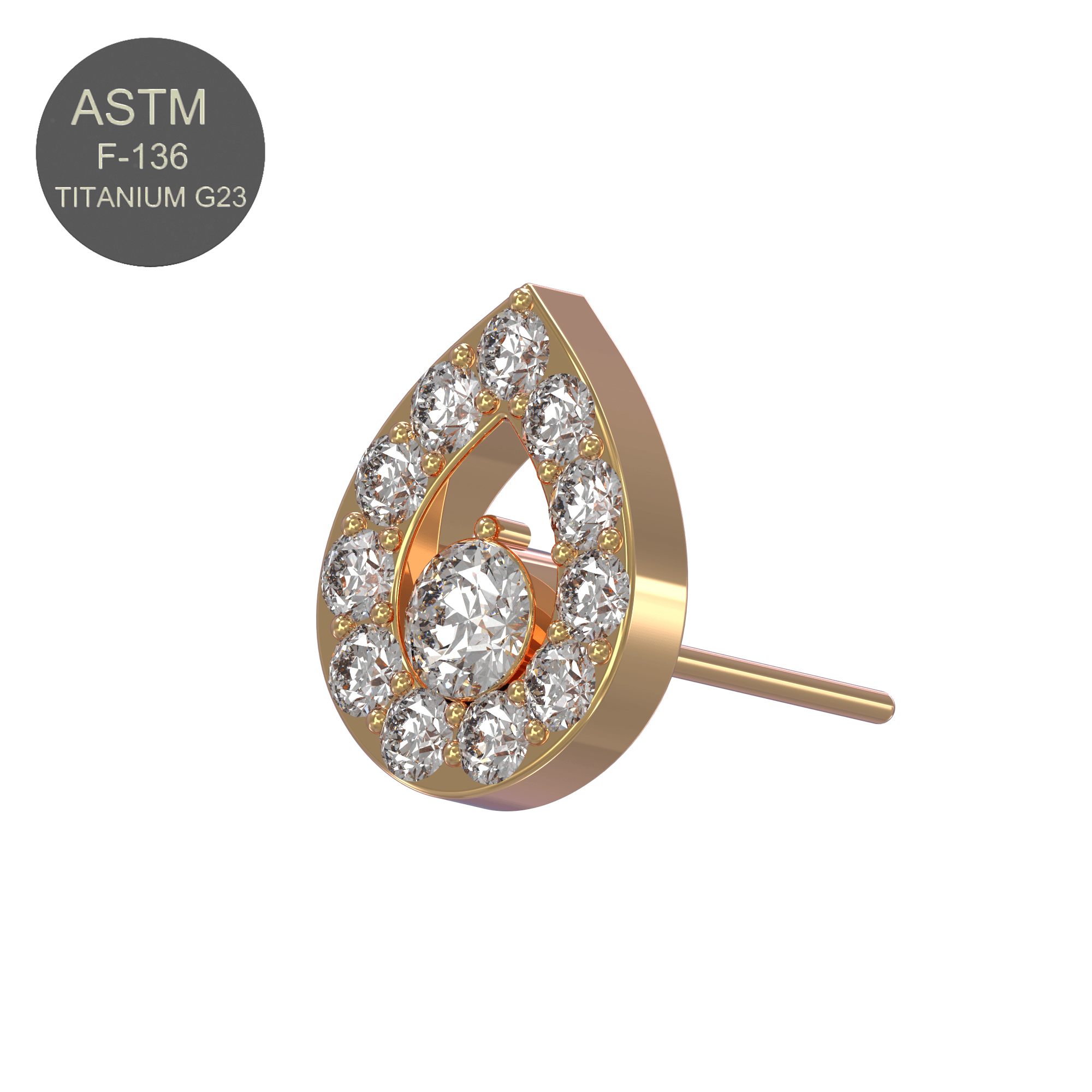 G23 Titanium CZ Jewelled Tear Drop Threadless Push-fit Top