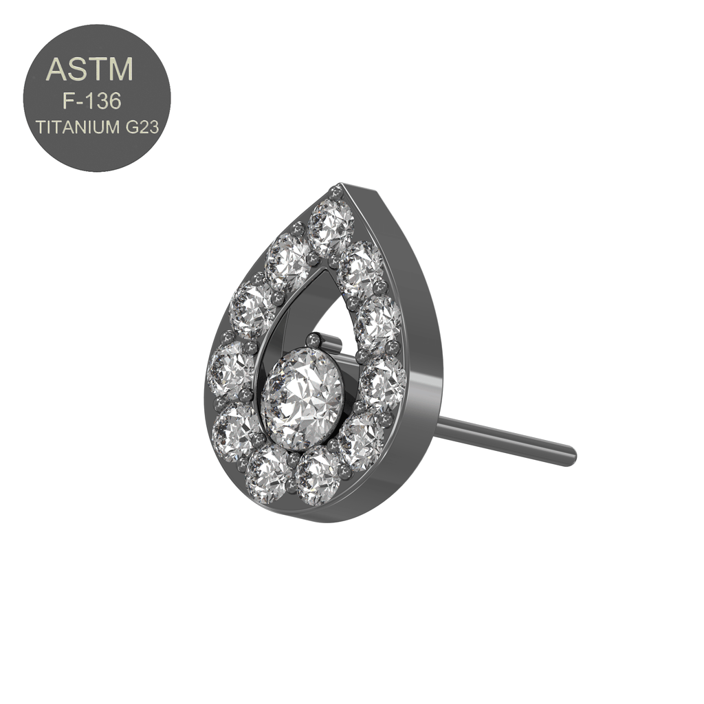 G23 Titanium CZ Jewelled Tear Drop Threadless Push-fit Top