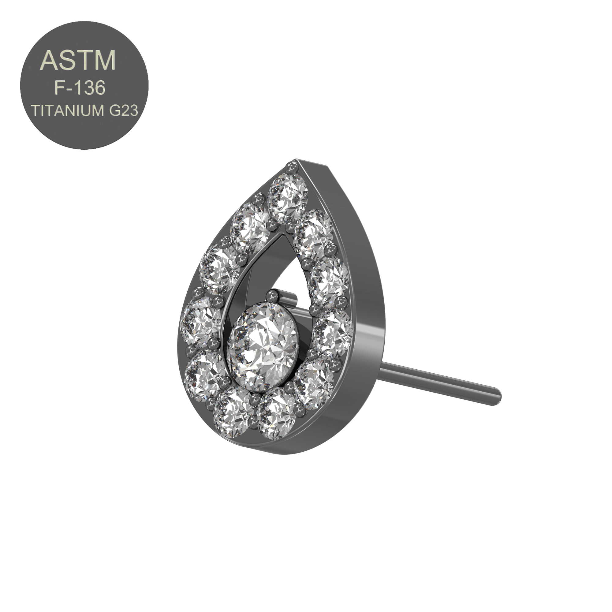 G23 Titanium CZ Jewelled Tear Drop Threadless Push-fit Top