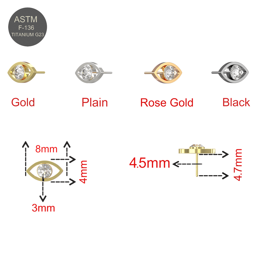 G23 Titanium CZ Jewelled Eye Threadless Push-fit Top