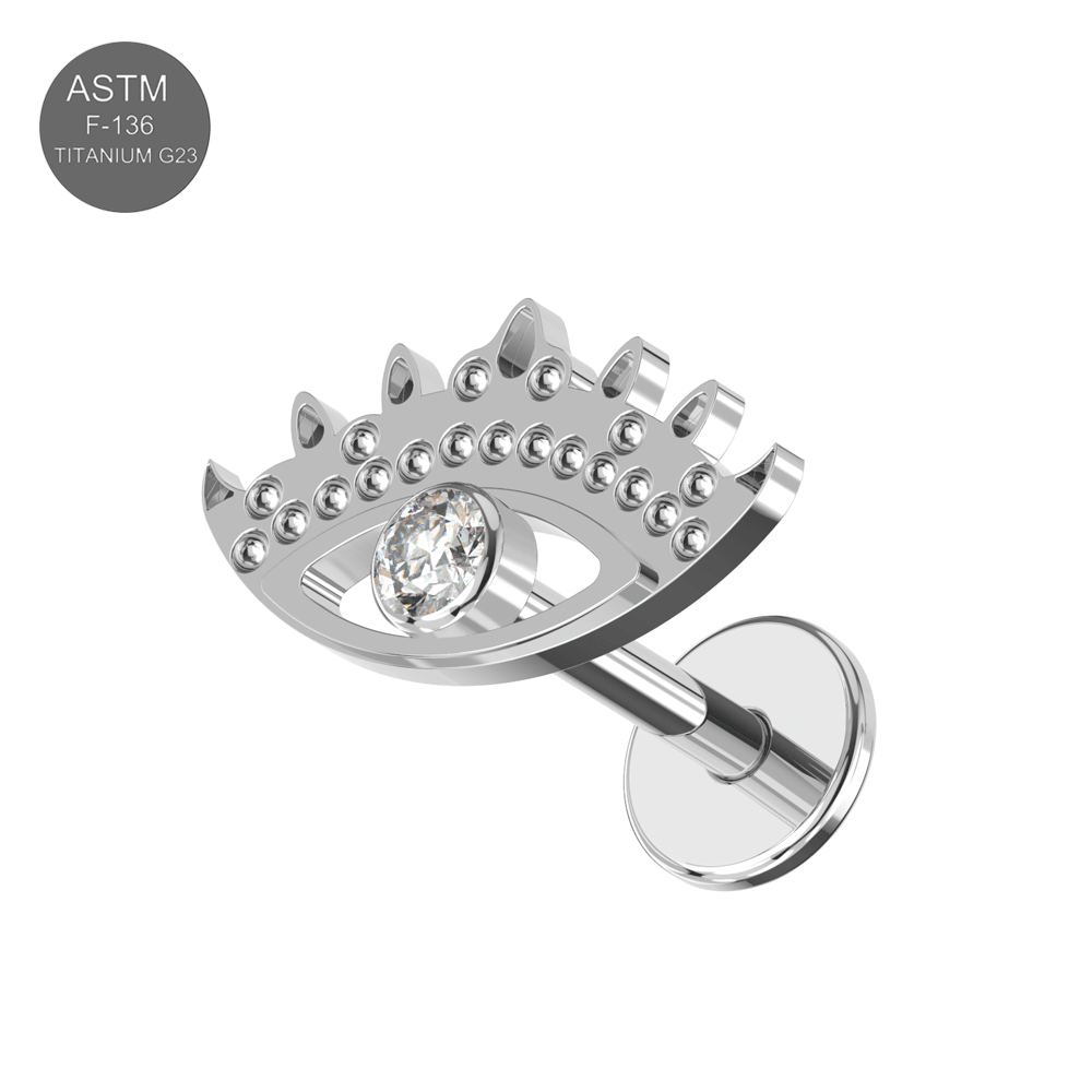 G23 Titanium CZ Jewelled Evil Eye Design Thread-less Push-Fit With Flatback Stud