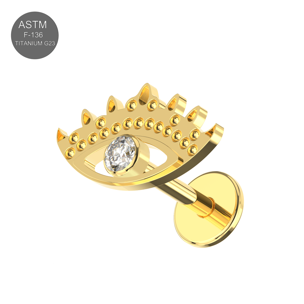 G23 Titanium CZ Jewelled Evil Eye Design Thread-less Push-Fit With Flatback Stud