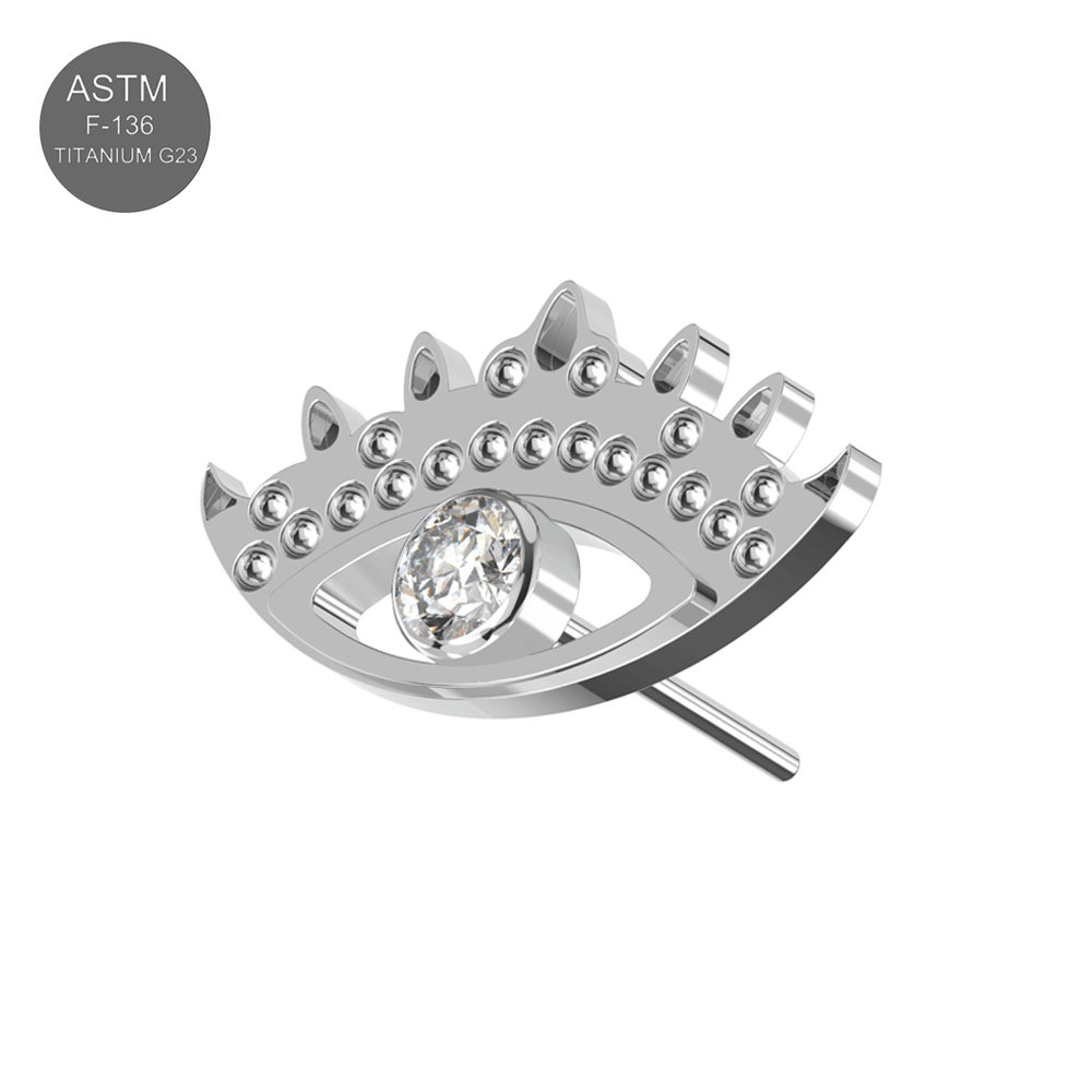 G23 Titanium CZ Jewelled Evil Eye Design Thread-less Push-Fit Top