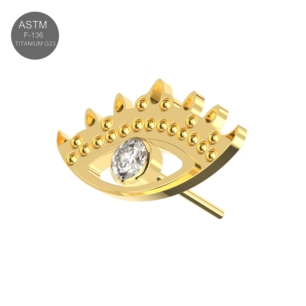 G23 Titanium CZ Jewelled Evil Eye Design Thread-less Push-Fit Top