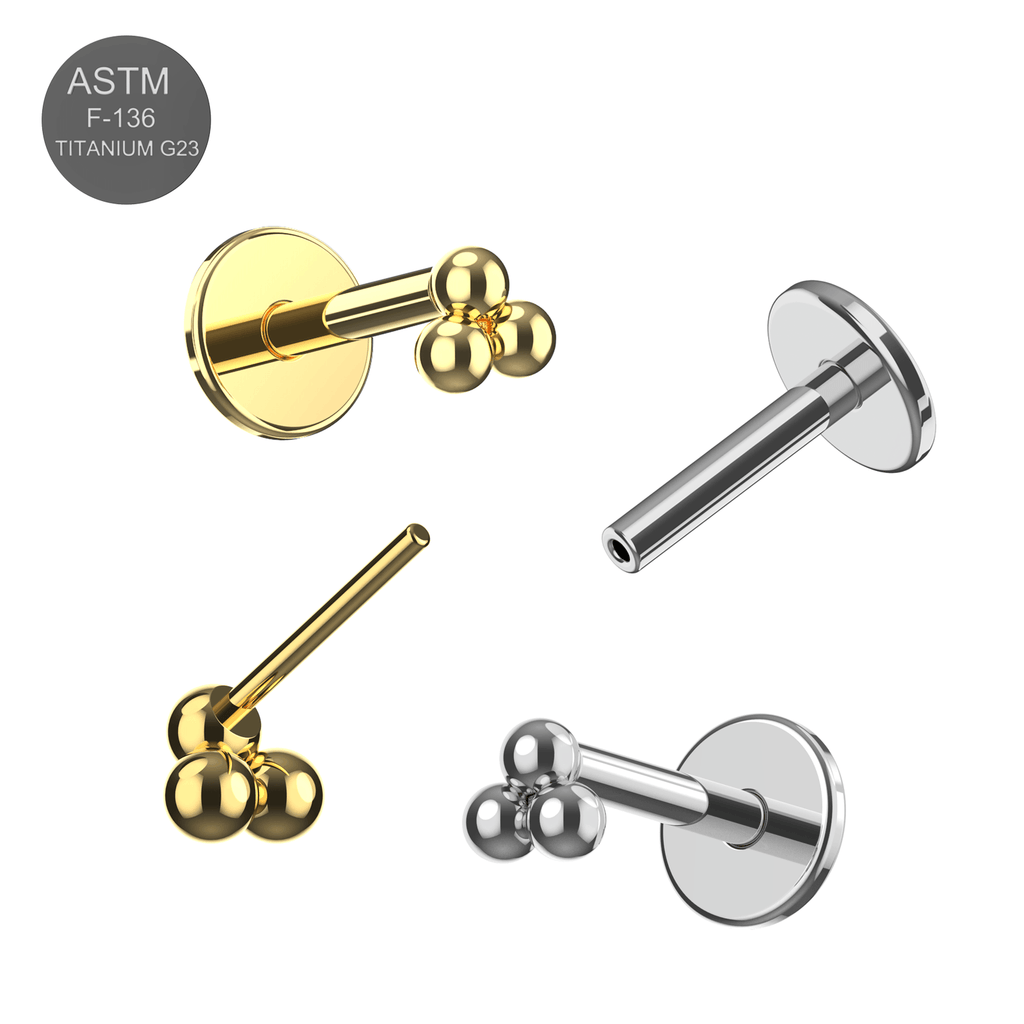 G23 Titanium Tri Ball Design Thread-less Push-Fit Flatback Stud