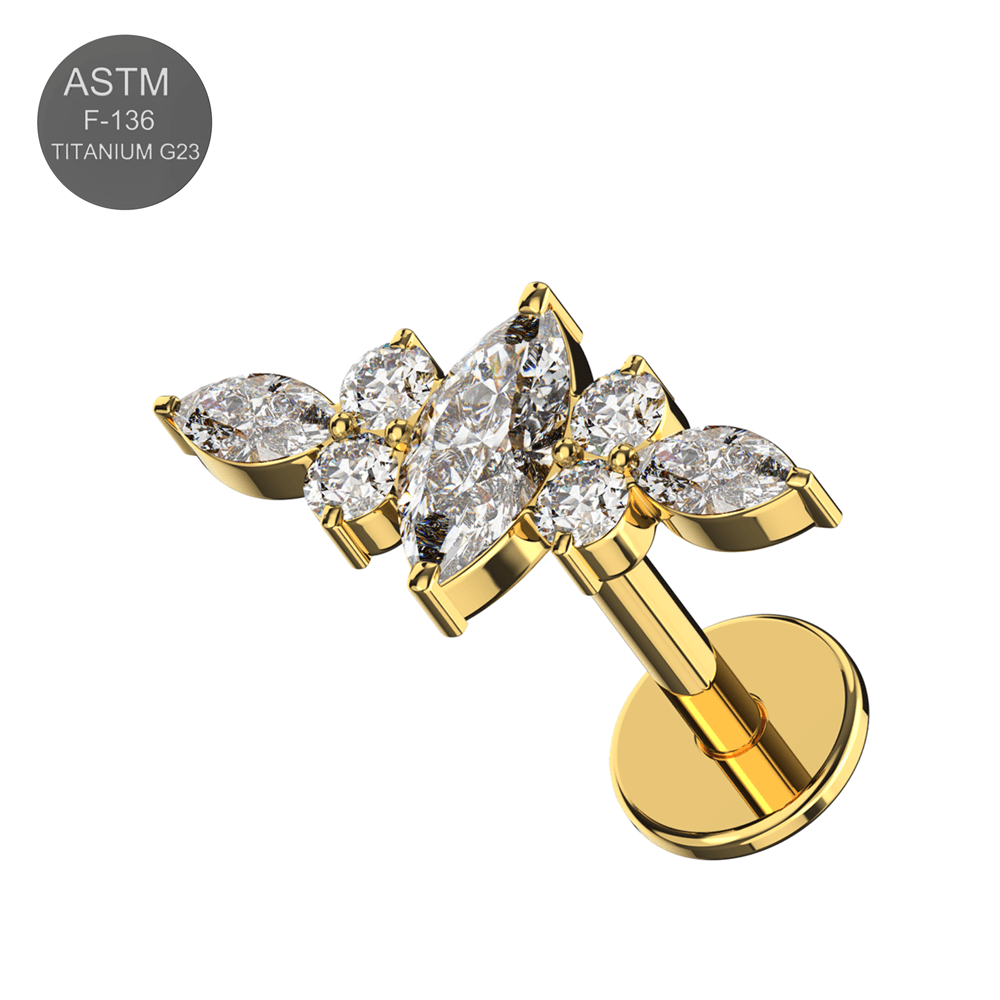 G23 Titanium CZ Jewelled Wings Design Thread-less Push-Fit With Flatback Stud