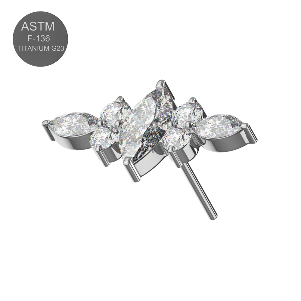 G23 Titanium CZ Jewelled Wings Design Thread-less Push-Fit Top