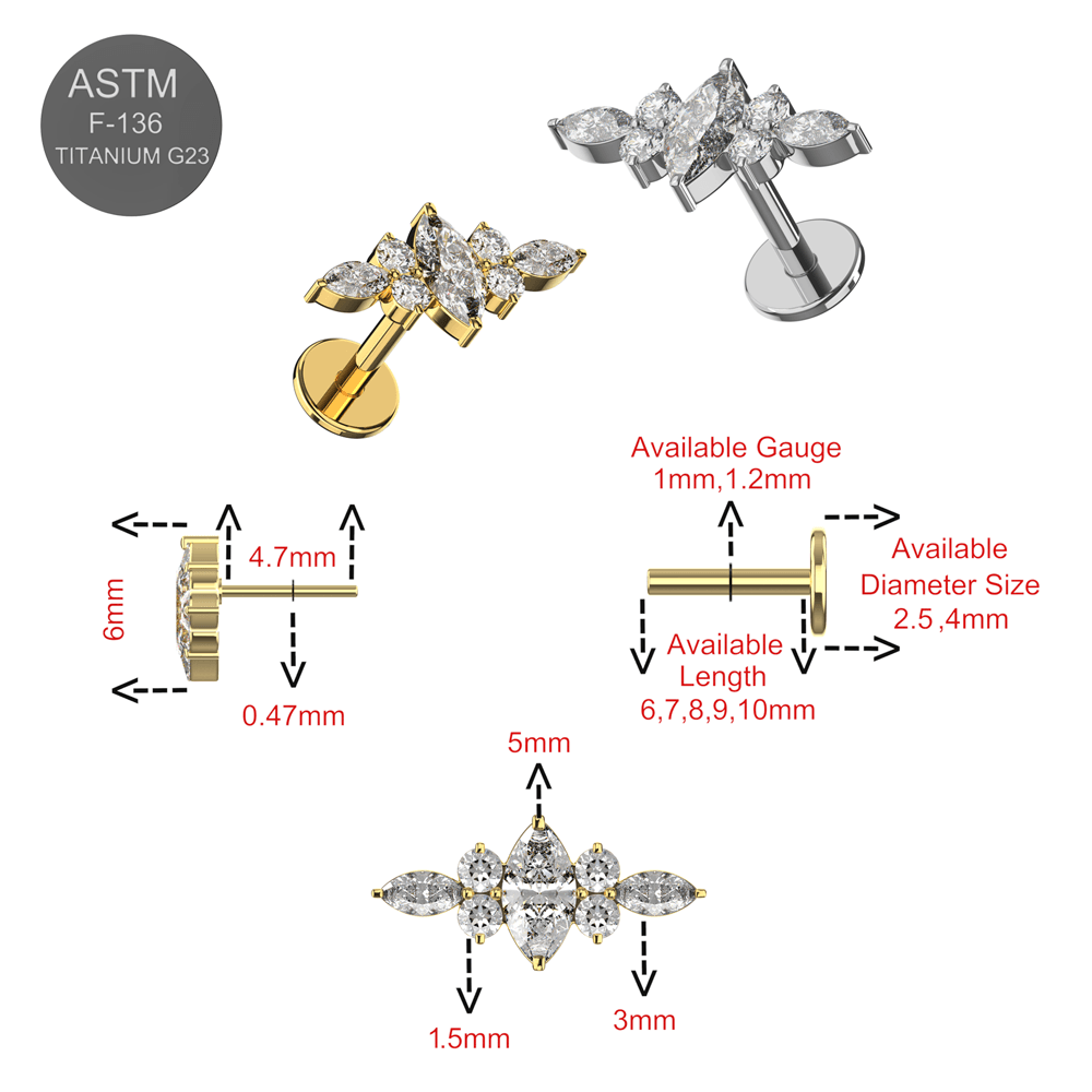 G23 Titanium CZ Jewelled Wings Design Thread-less Push-Fit Top