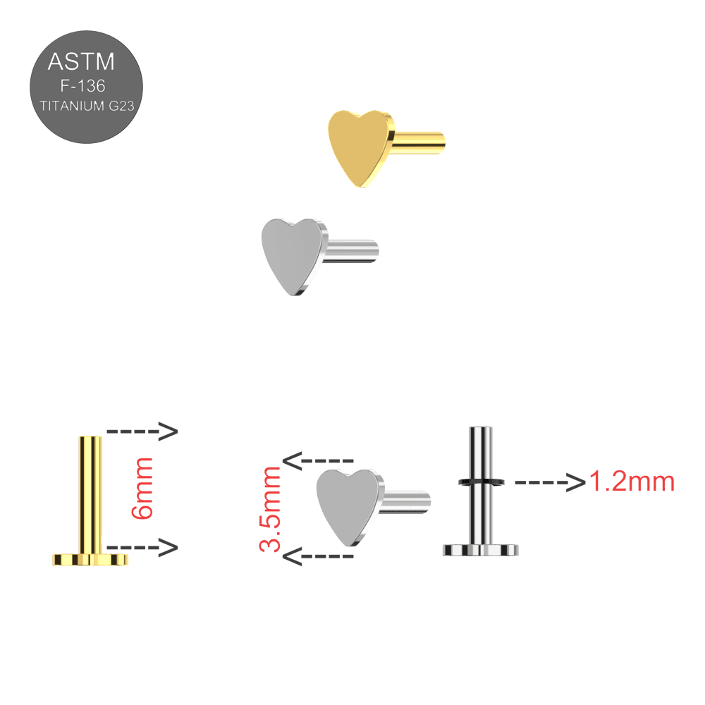 G23 Titanium Push Fit Heart Labret Bar