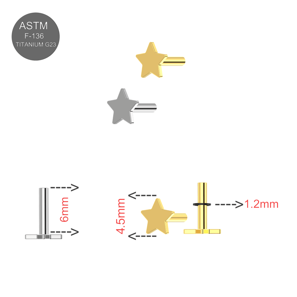 G23 Titanium Push Fit Star Labret Bar