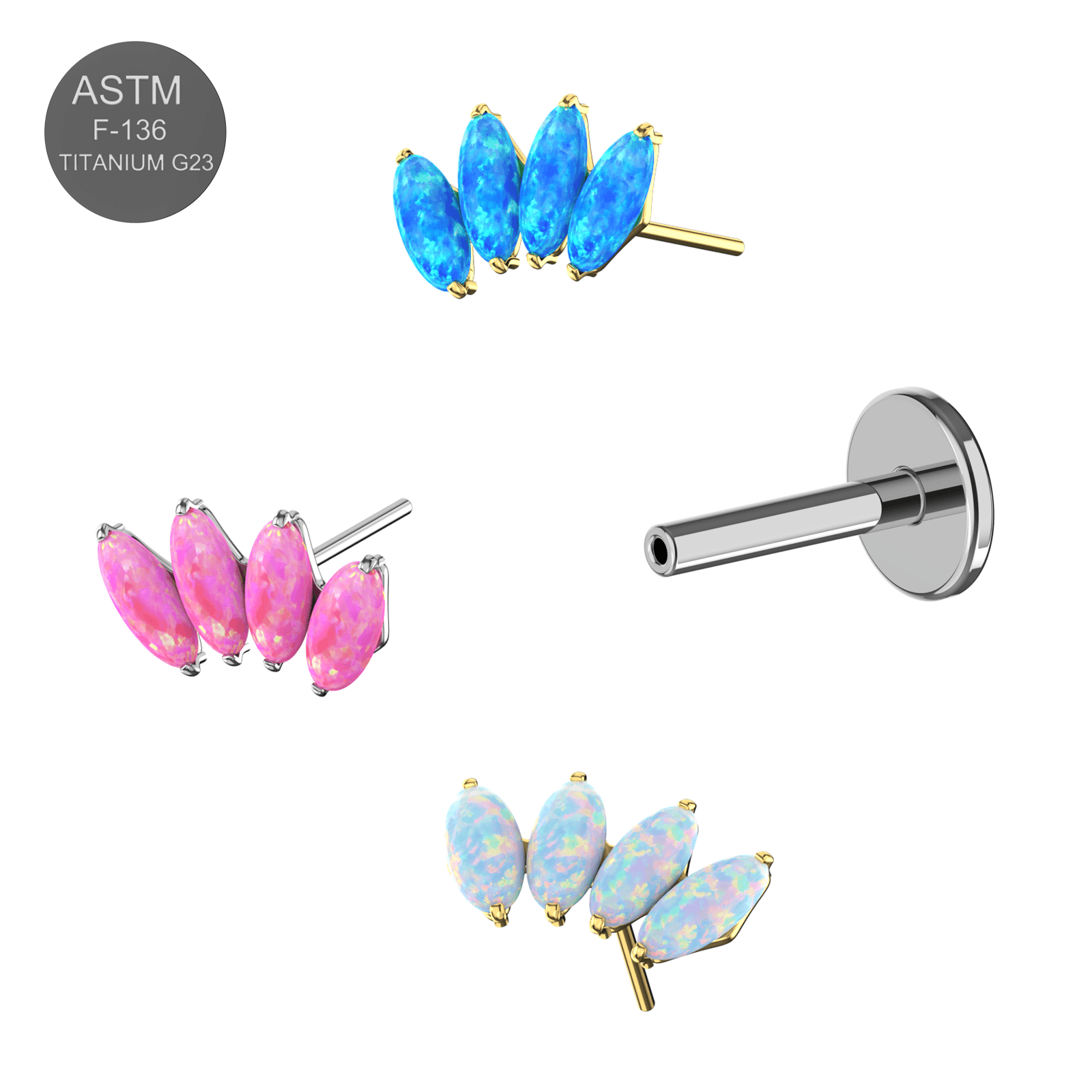 G23 Titanium Opal Marquise Jewelled Thread-less Push-Fit Top