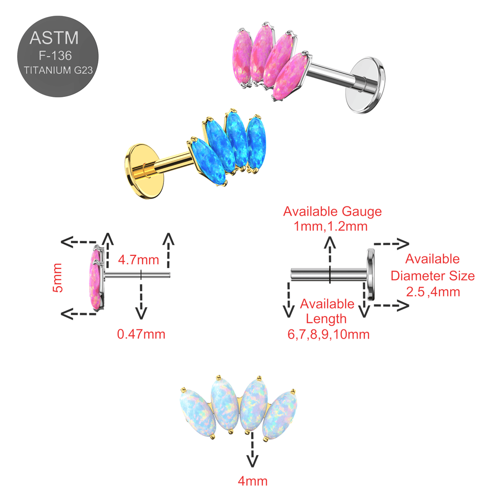 G23 Titanium Opal Marquise Jewelled Thread-less Push-Fit Top