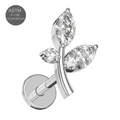G23 Titanium CZ Jewelled Stem And Leaf Design Thread-less Push-Fit With Flatback Stud