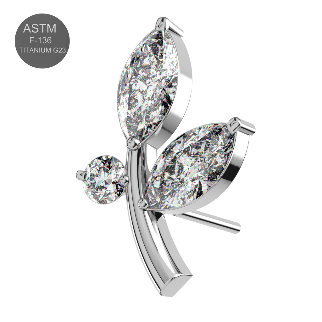 G23 Titanium CZ Jewelled Stem And Leaf Design Thread-less Push-Fit Top