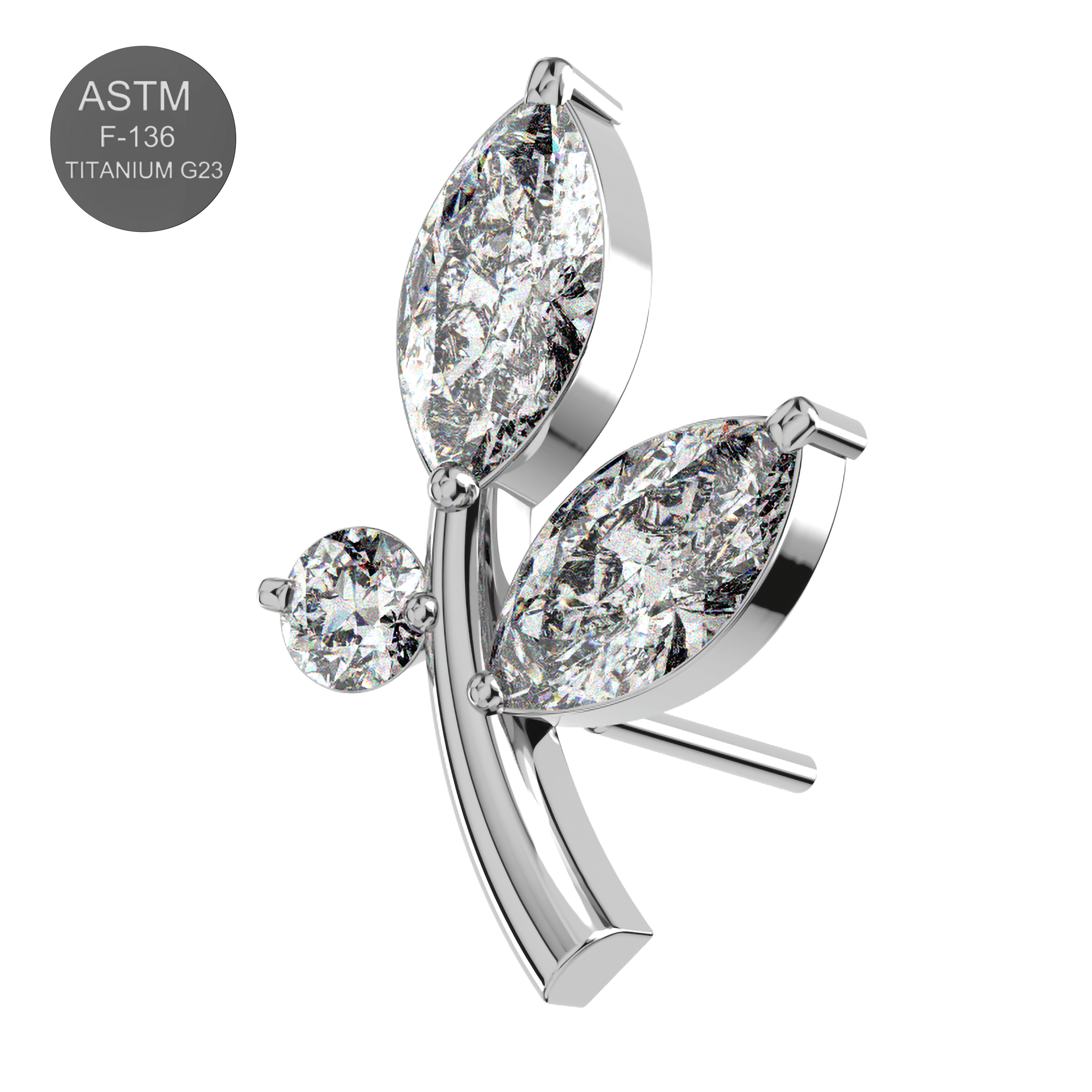 G23 Titanium CZ Jewelled Stem And Leaf Design Thread-less Push-Fit Top