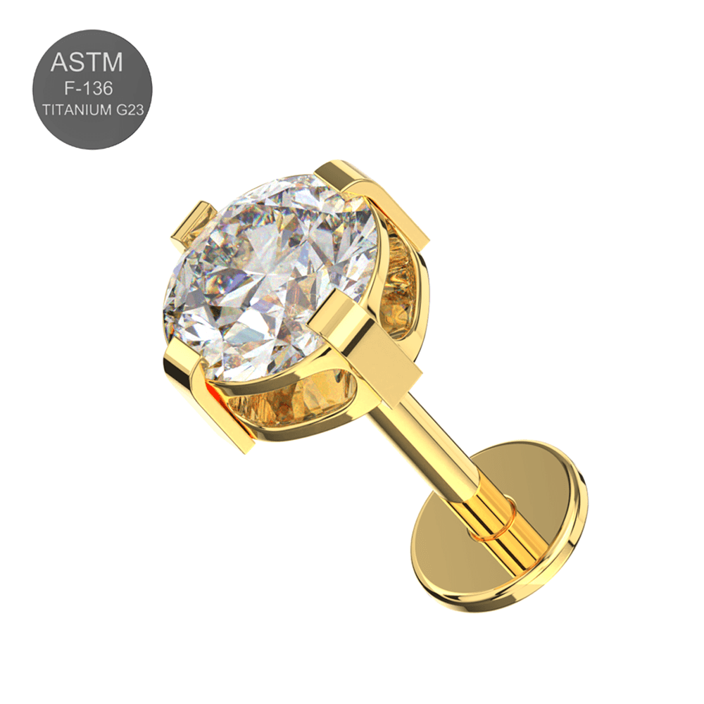G23 Titanium Round CZ Jewelled Thread-less Push-Fit With Flatback Stud