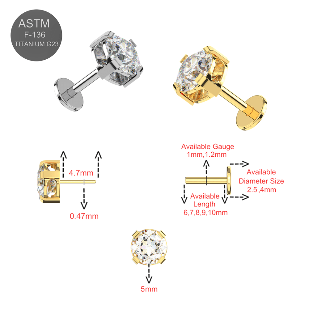 G23 Titanium Round CZ Jewelled Thread-less Push-Fit Top