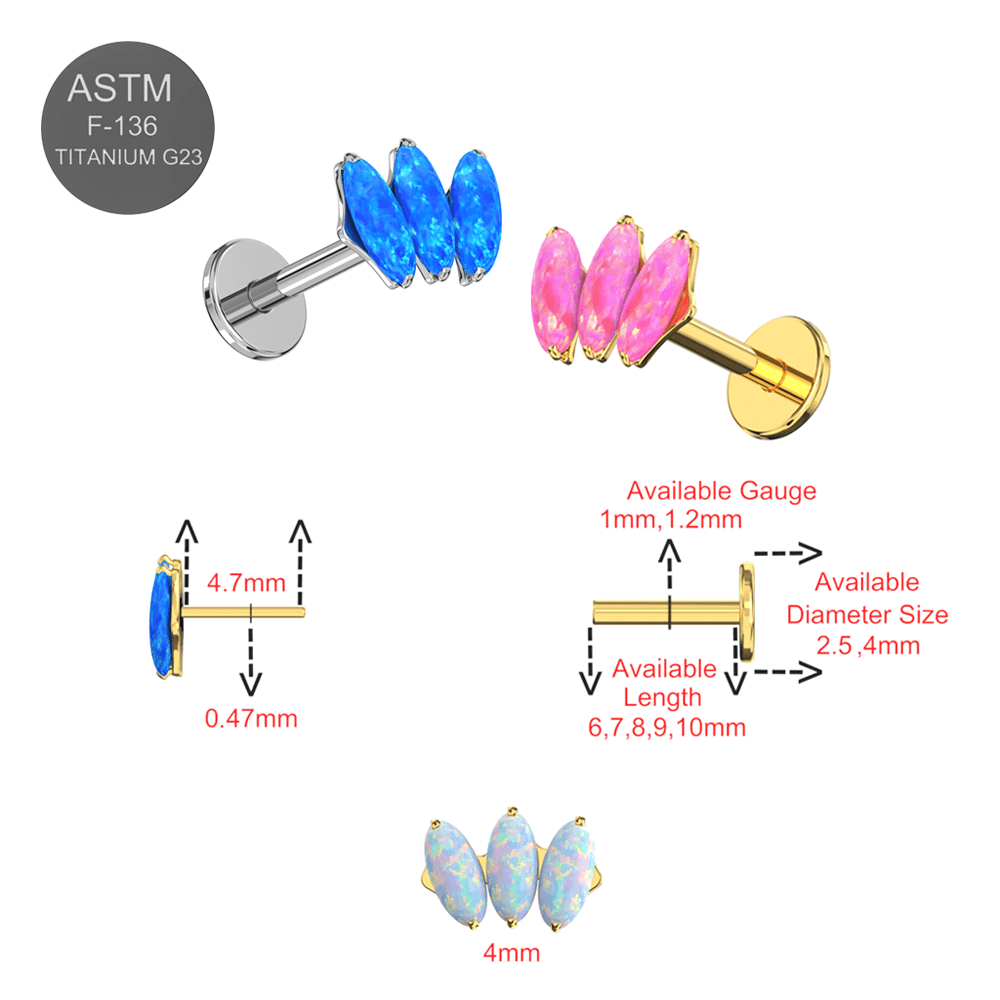 G23 Titanium Dazzling Trio Opal Jewelled Thread-less Push-Fit Top