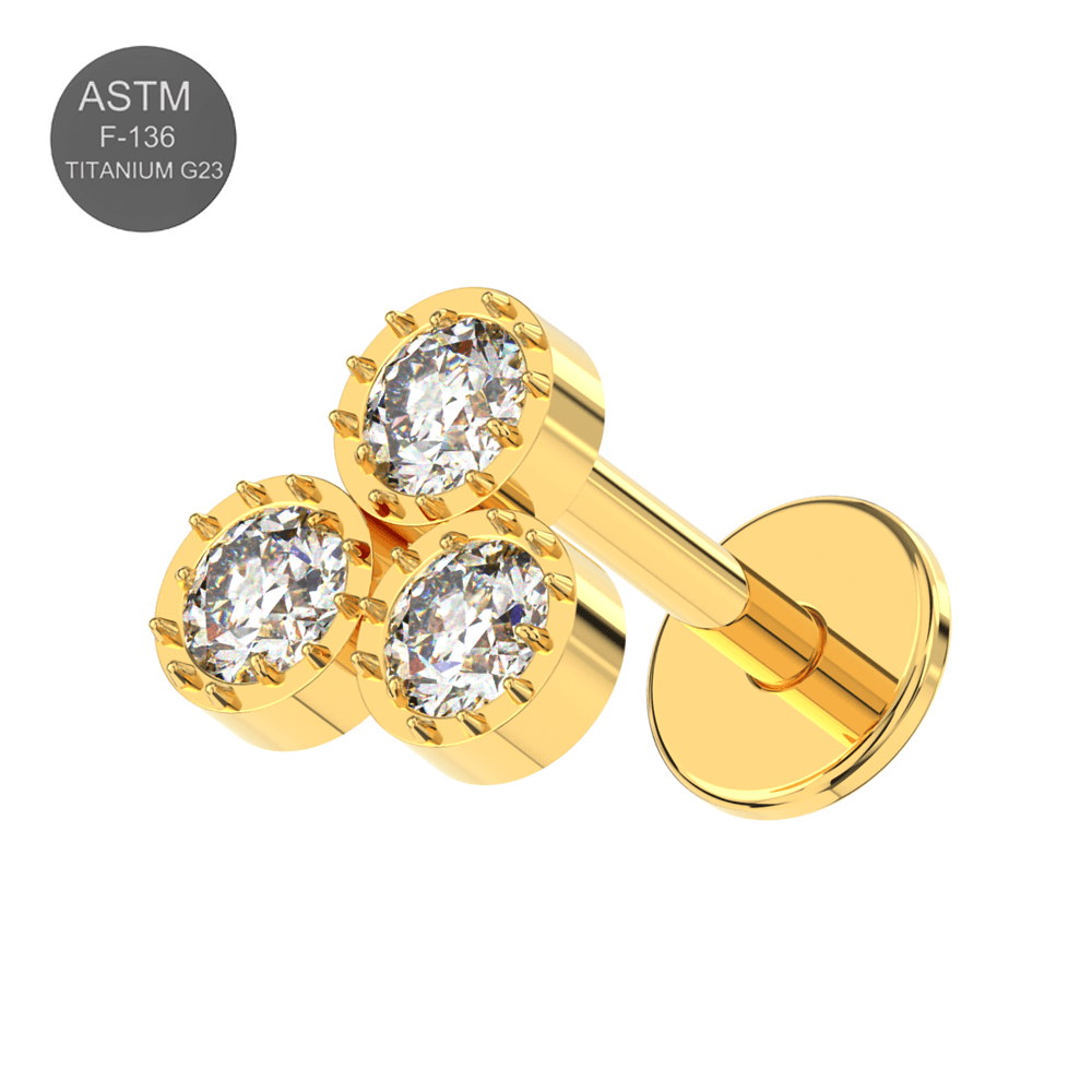 G23 Titanium CZ Jewelled Triple Petal Thread-less Push-Fit With Flatback Stud
