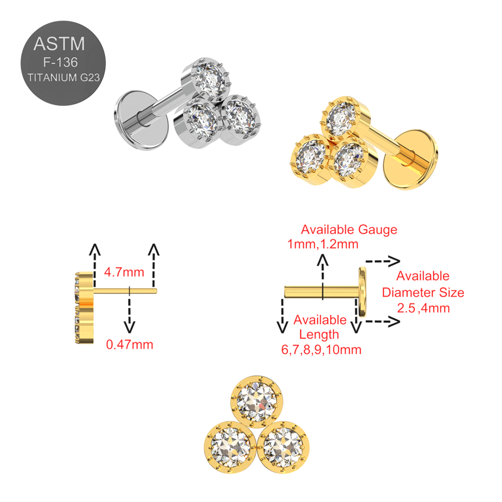 G23 Titanium Jewelled Trio Petal Thread-less Push-Fit Top