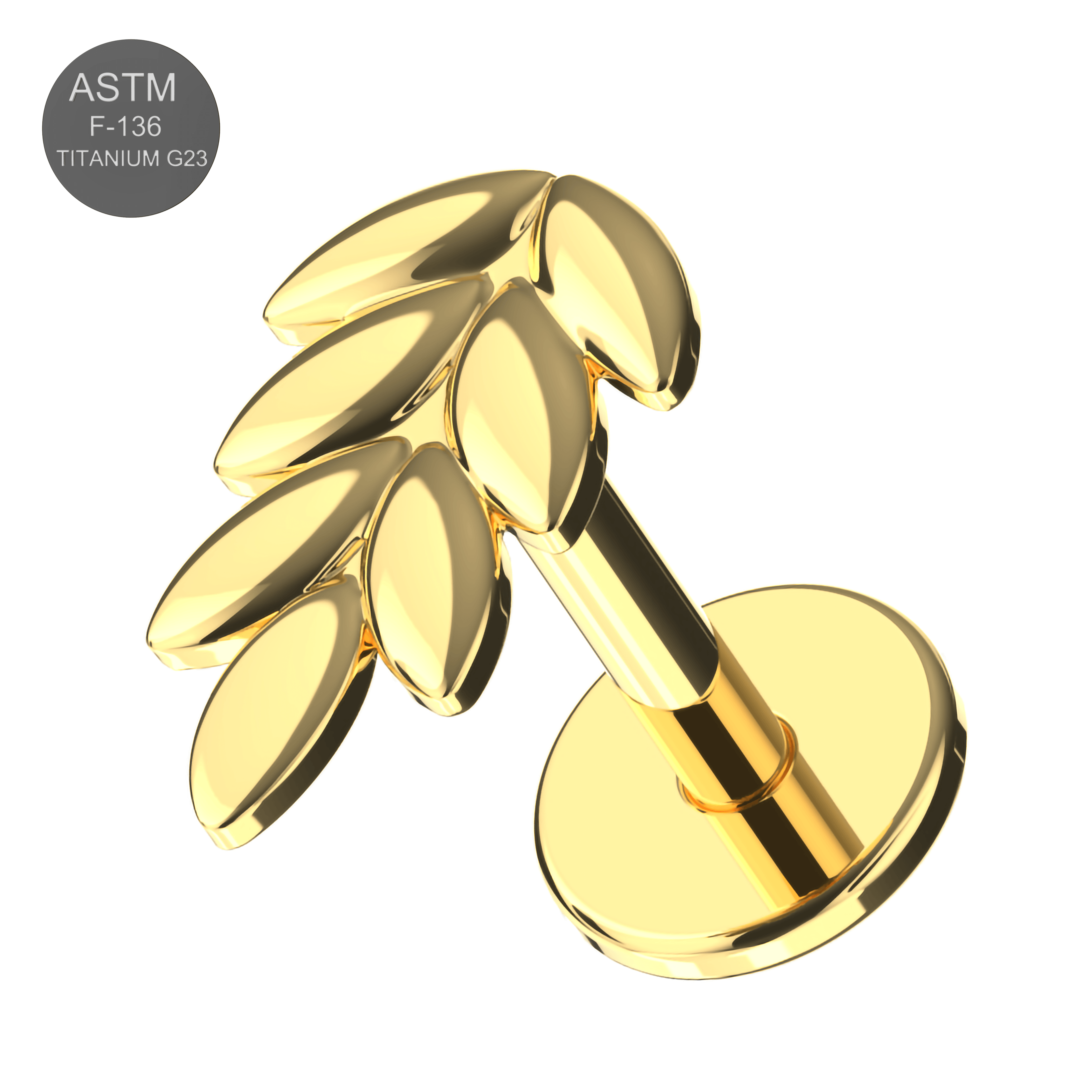 G23 Titanium Wheat Sheaf Design Thread-less Push-Fit With Flatback Stud