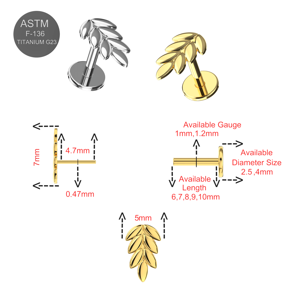G23 Titanium Wheat Sheaf Design Thread-less Push-Fit With Flatback Stud