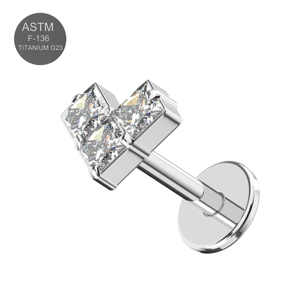 G23 Titanium CZ Jewelled Fancy Design Threadless Push-Fit Flatback Stud